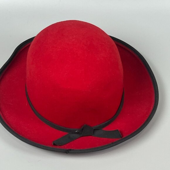 Vintage 1960s Red Wool Felt Hat Geo W Bollman Doeskin Women USA